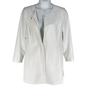 Calvin Klein NEW Women 14 White Collarless Zip Front Long Blazer Jacket Timeless